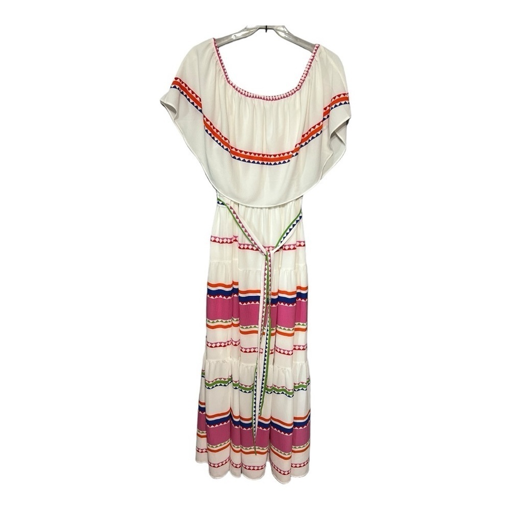 Violet Weekend White Multi Maxi Dress Off-Shoulder Ruffled Tiered Sleeveless XL